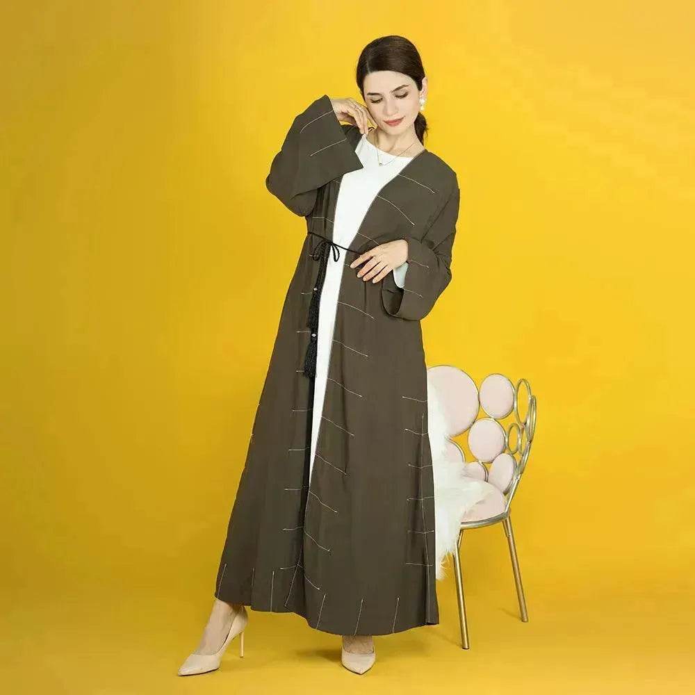 Solid Color Cardigan Abaya Dress Robe for Elegant Arab Dubai Turkey Middle Eastern Women. - EX-STOCK Canada