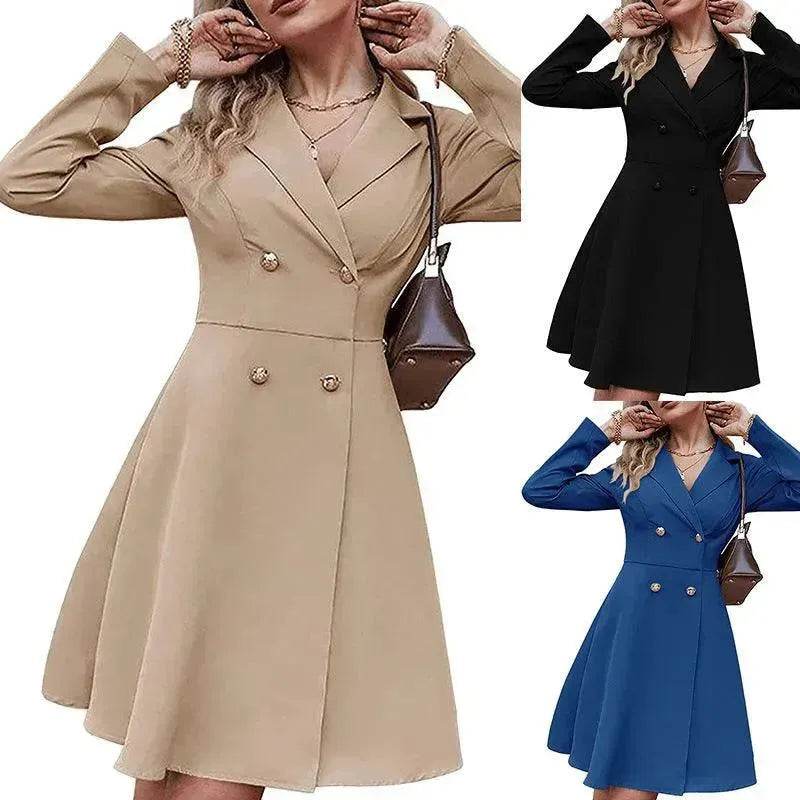 Solid Color Double Breasted Long Sleeve Trench Coat Fashion Slim Coat - EX-STOCK Canada