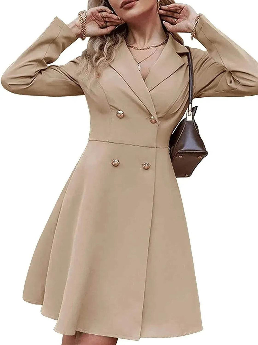 Solid Color Double Breasted Long Sleeve Trench Coat Fashion Slim Coat - EX-STOCK Canada