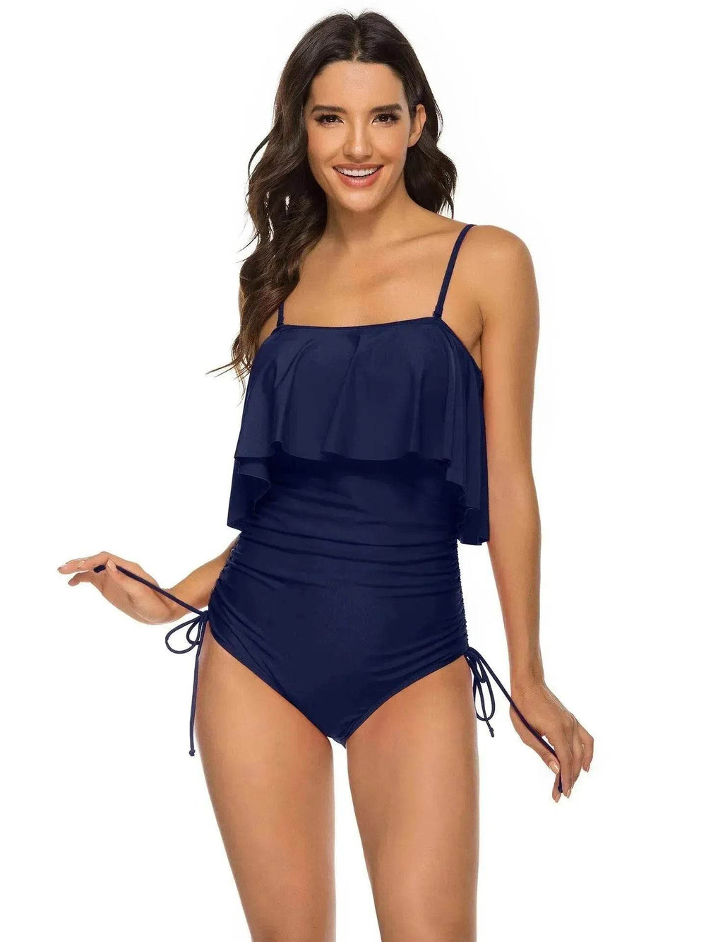 Solid Color Girl Charming Shoulder Strap Big Ruffled One-piece Type Triangle Swimsuit - EX-STOCK Canada