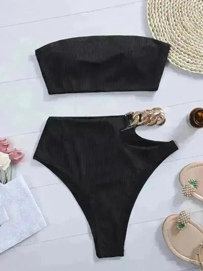 Solid Color Hollow Bikini Split Swimsuit Bikini - EX-STOCK CANADA
