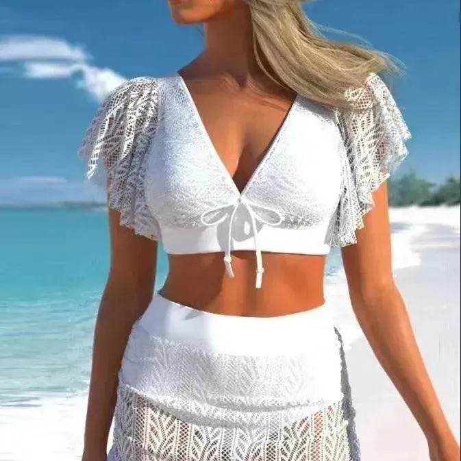 Solid Color Hollow High Waist Charming Split Suit - EX-STOCK Canada