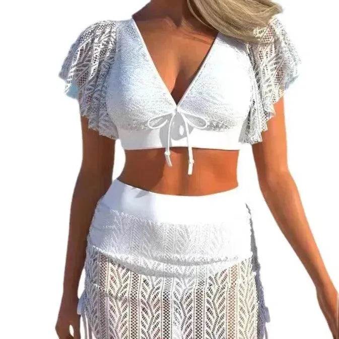 Solid Color Hollow High Waist Charming Split Suit - EX-STOCK Canada