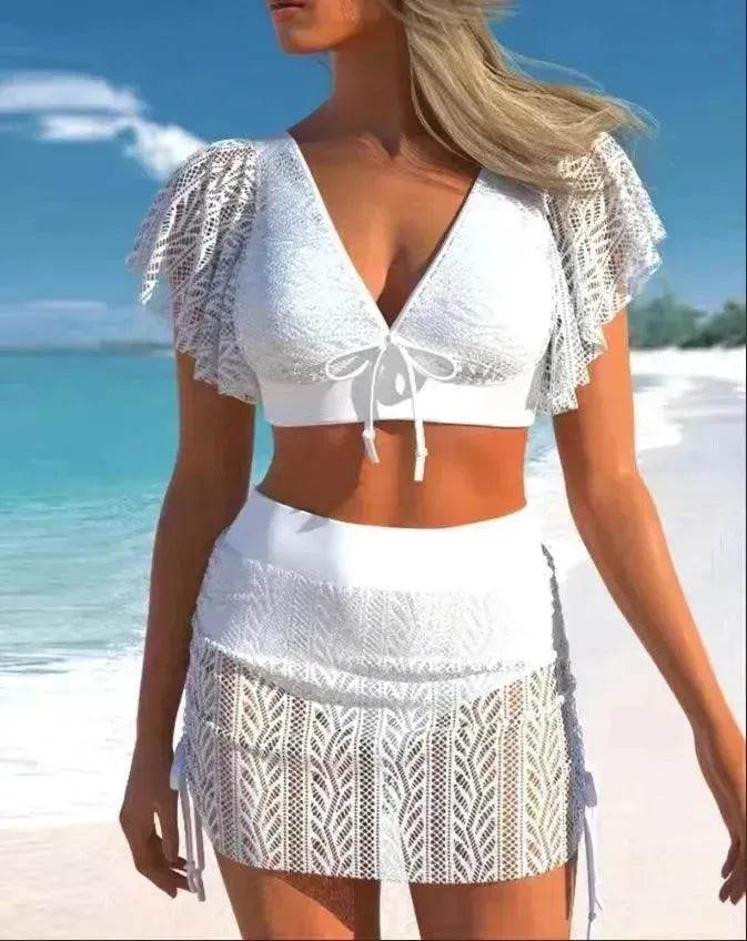 Solid Color Hollow High Waist Charming Split Suit - EX-STOCK Canada