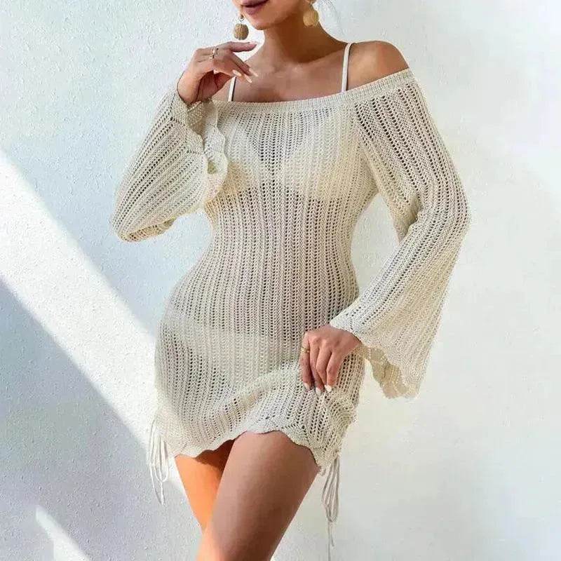 Solid Color Knitted Beach Bikini Swimsuit Blouse - EX-STOCK Canada