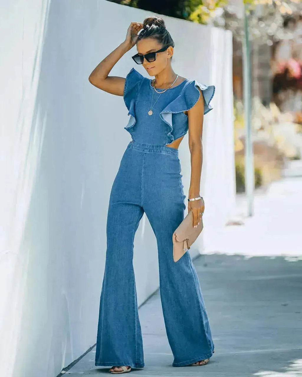 Solid Color Slim Round Neck Women's Jumpsuit - EX-STOCK Canada
