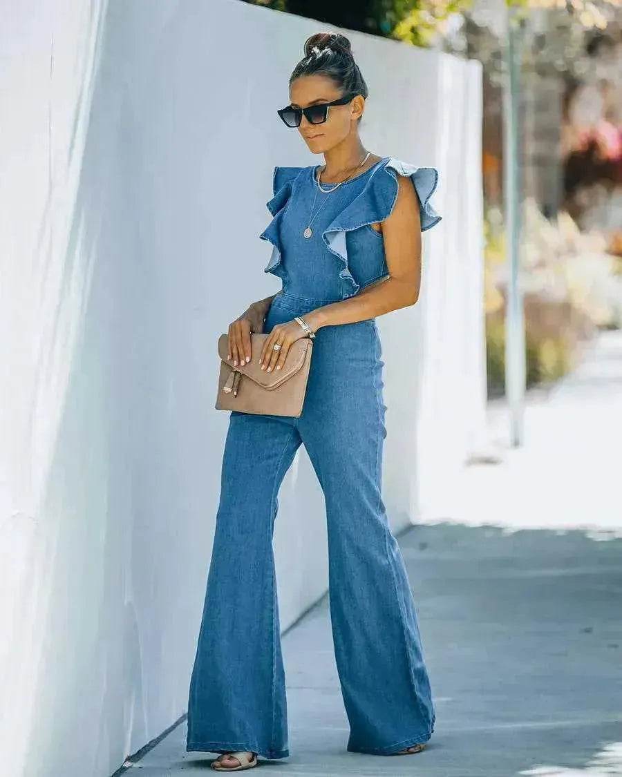 Solid Color Slim Round Neck Women's Jumpsuit - EX-STOCK Canada
