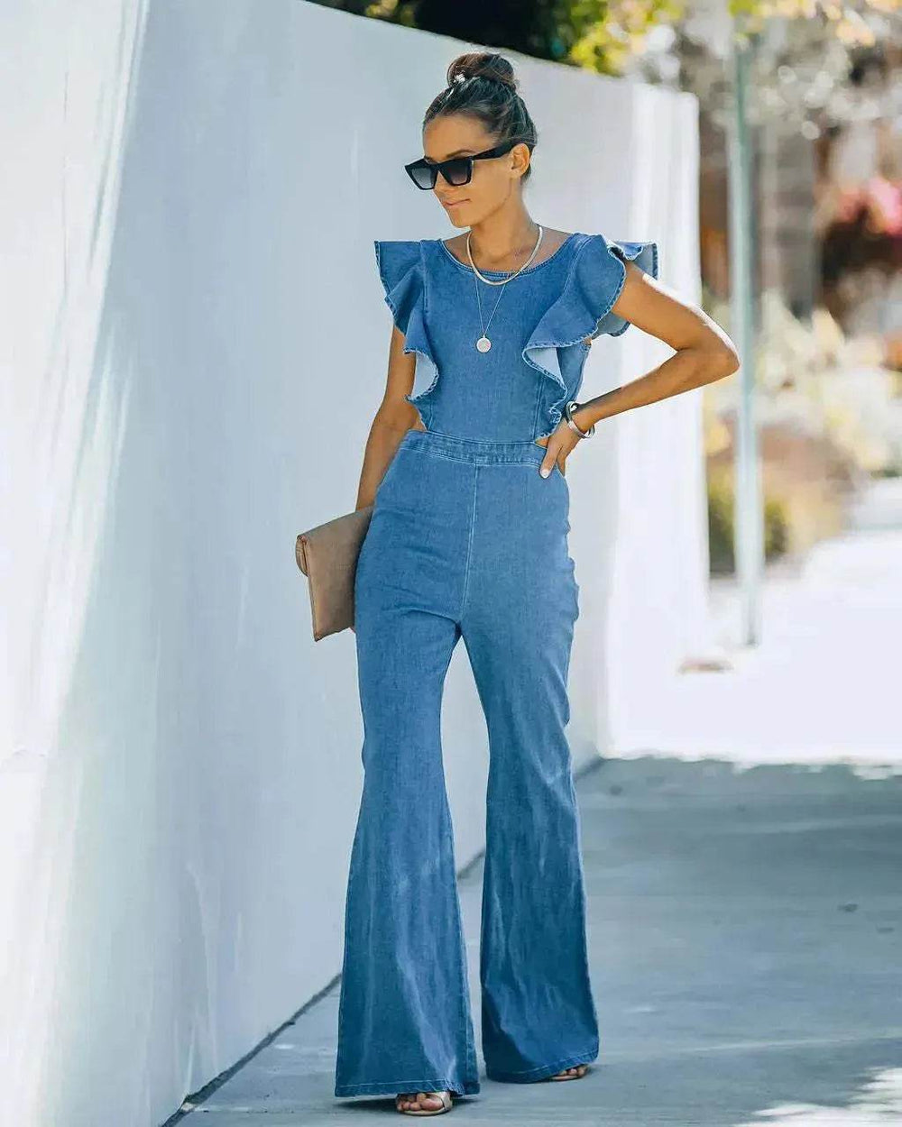 Solid Color Slim Round Neck Women's Jumpsuit - EX-STOCK Canada
