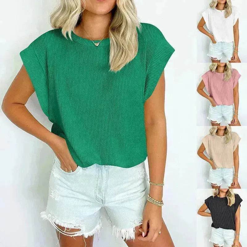 Solid Color Stripe Bat-sleeve Summer Casual Loose Vest blouse Tops for Women. - EX-STOCK Canada