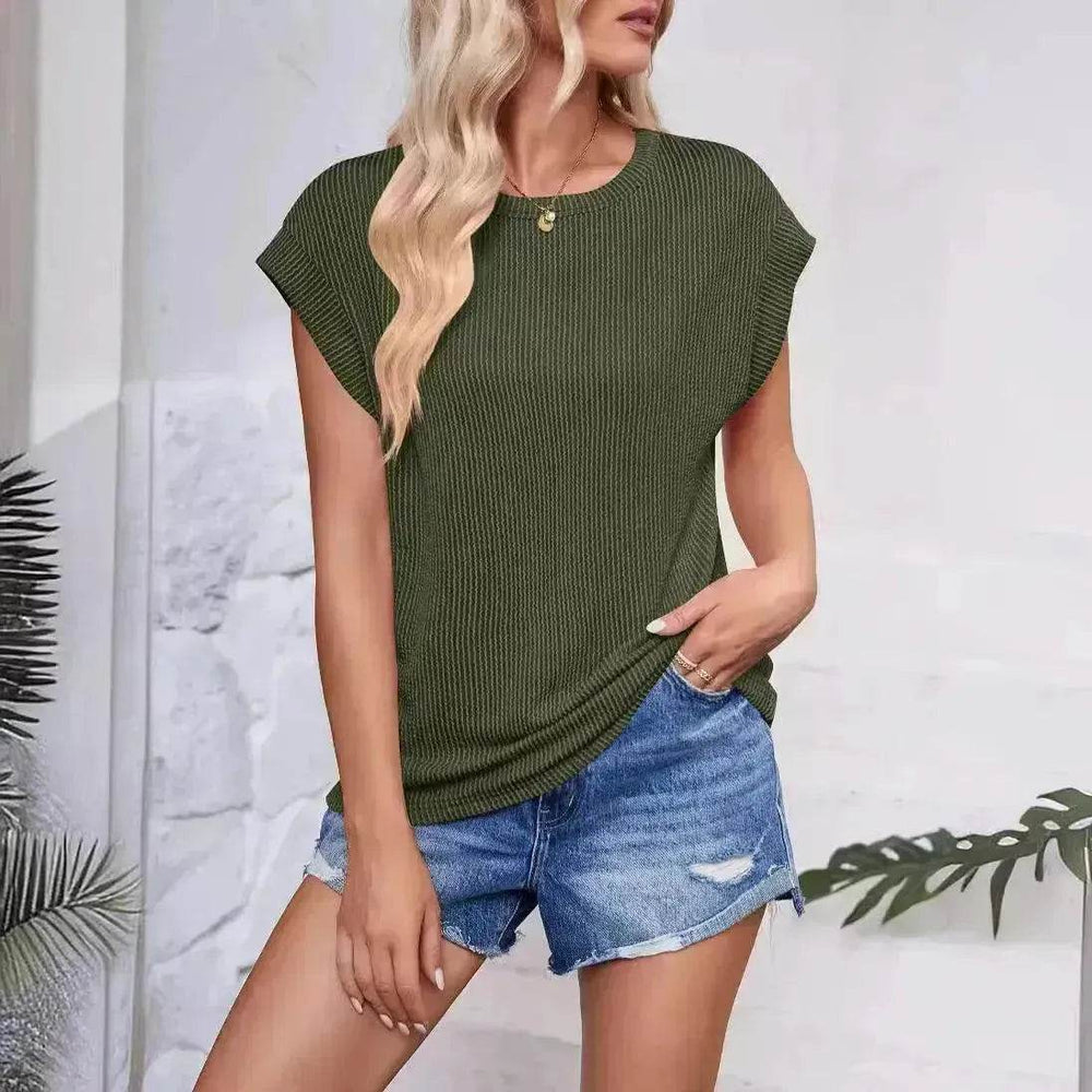 Solid Color Stripe Bat-sleeve Summer Casual Loose Vest blouse Tops for Women. - EX-STOCK Canada