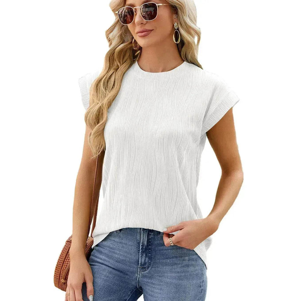 Solid Color Wave Pattern Bat Short sleeve blouse Top Summer Loose Vest Casual Cotton Women - EX-STOCK Canada