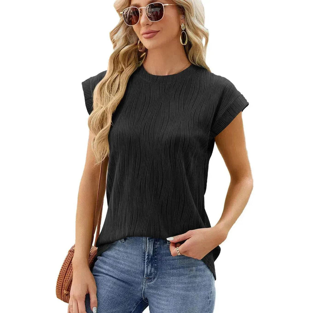 Solid Color Wave Pattern Bat Short sleeve blouse Top Summer Loose Vest Casual Cotton Women - EX-STOCK Canada