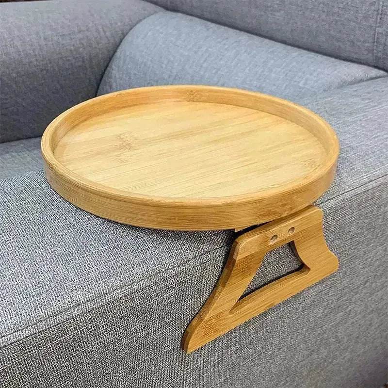 Solid Wood Round Storage Bamboo With Legs Sofa Arm Foldable Tray Table - EX-STOCK Canada