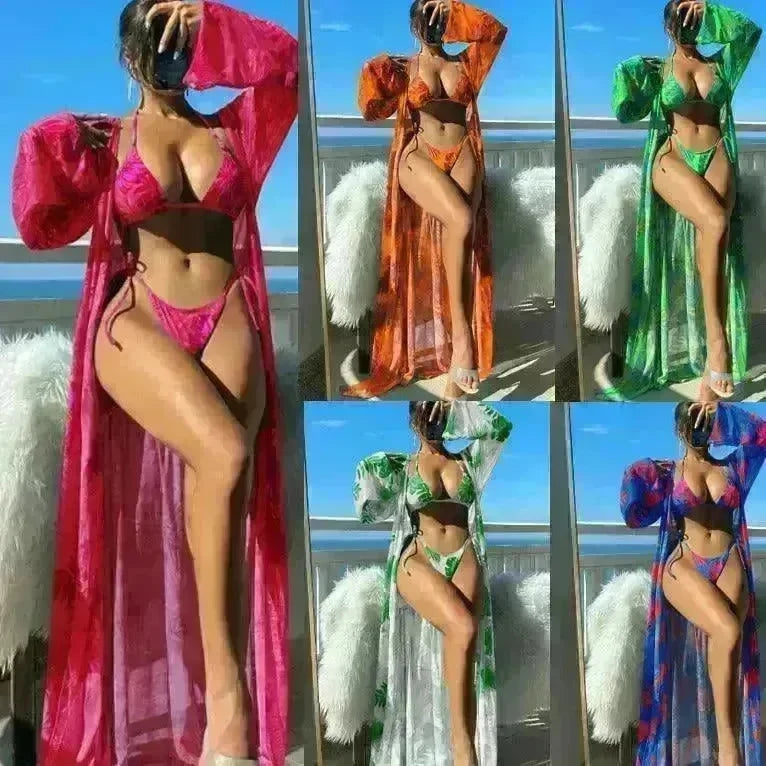 Split Long Sleeve Ins Blouse Banded Bikini - EX-STOCK CANADA