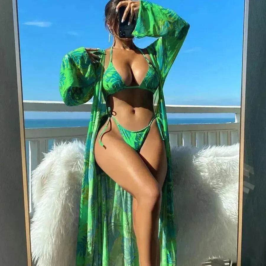 Split Long Sleeve Ins Blouse Banded Bikini - EX-STOCK Canada