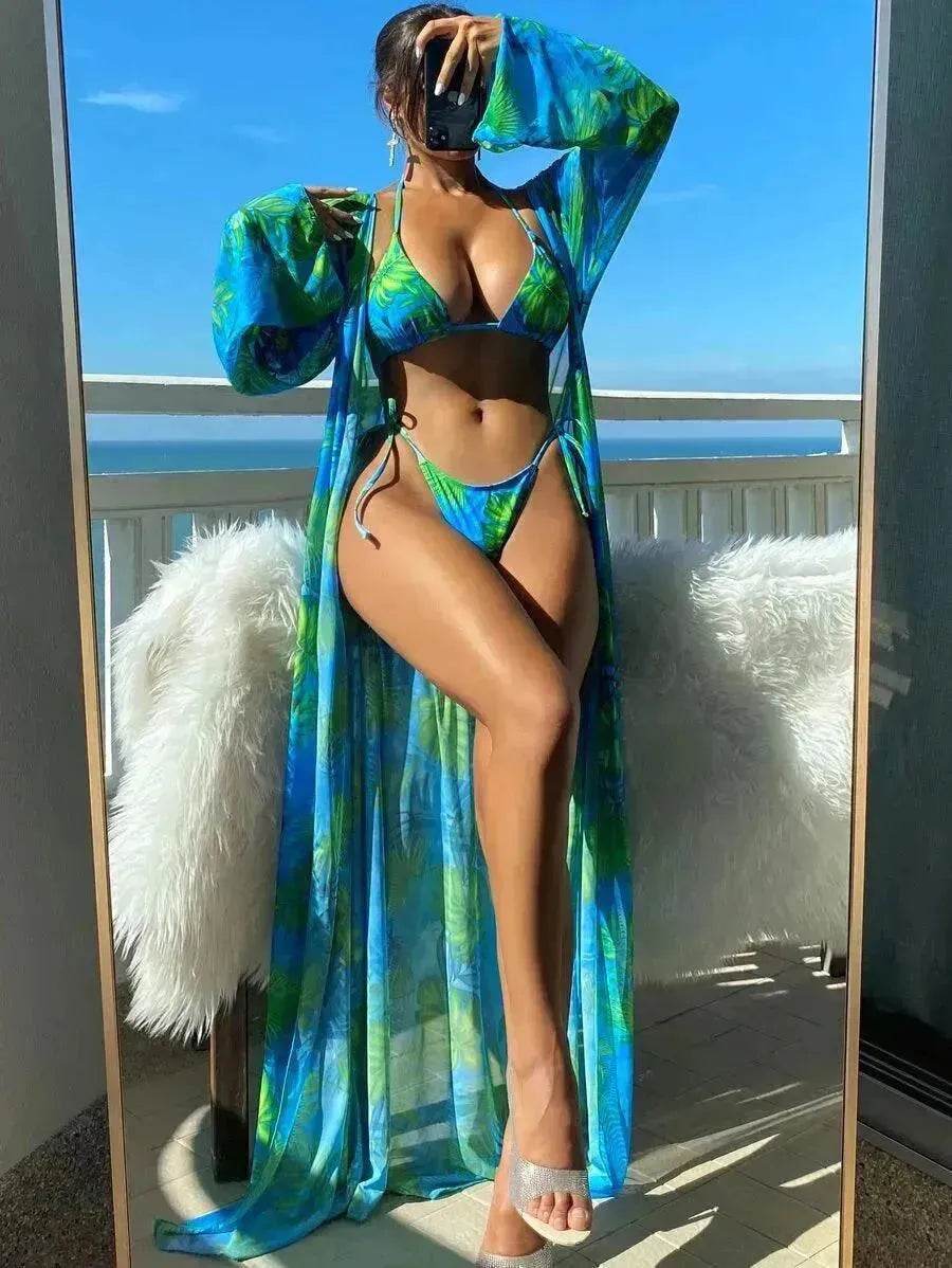 Split Long Sleeve Ins Blouse Banded Bikini - EX-STOCK Canada