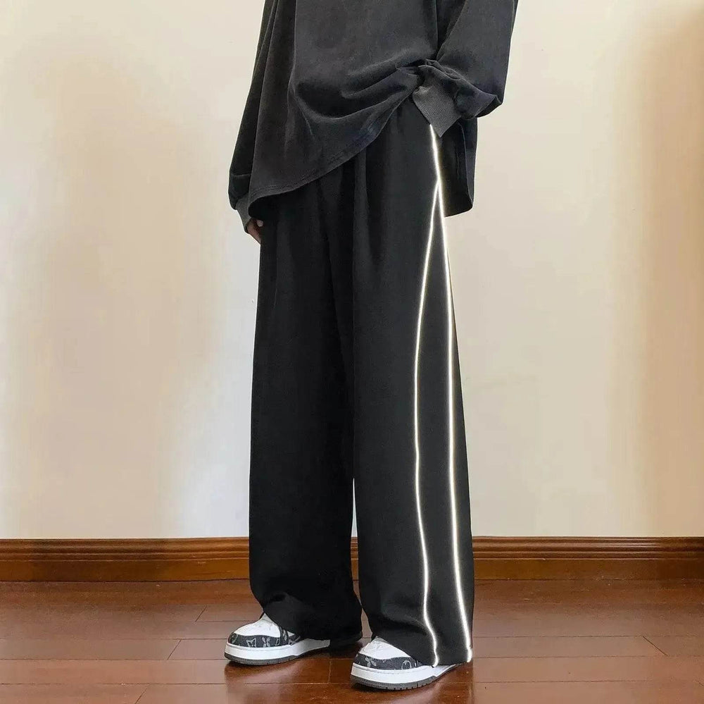 Sports Pants Male Straight Wide Leg Striped Casual Trousers - EX-STOCK Canada