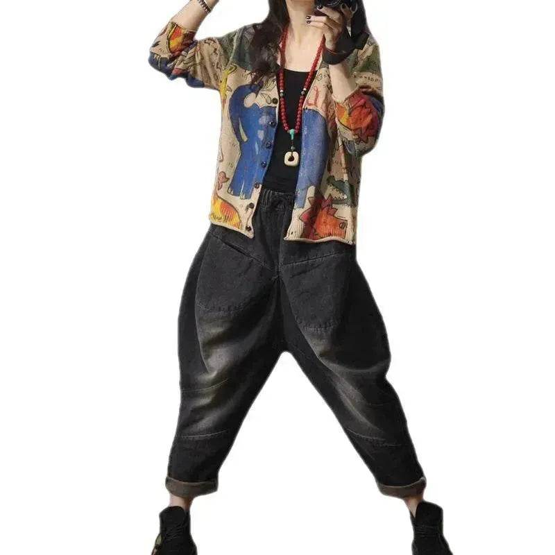 Spring Printed Knitted Cardigan Women Retro National Style Top - EX-STOCK Canada