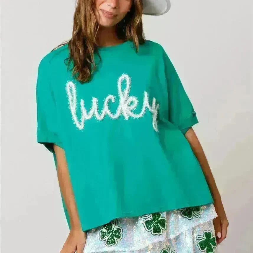 St Patrick Sequined Top Loose T-shirt For Women - EX-STOCK CANADA