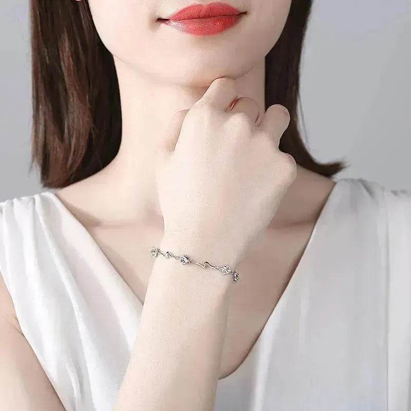 Sterling Silver Heartbeat Crystal Bracelet Female Lightning Silver Bracelet for Women - EX-STOCK Canada