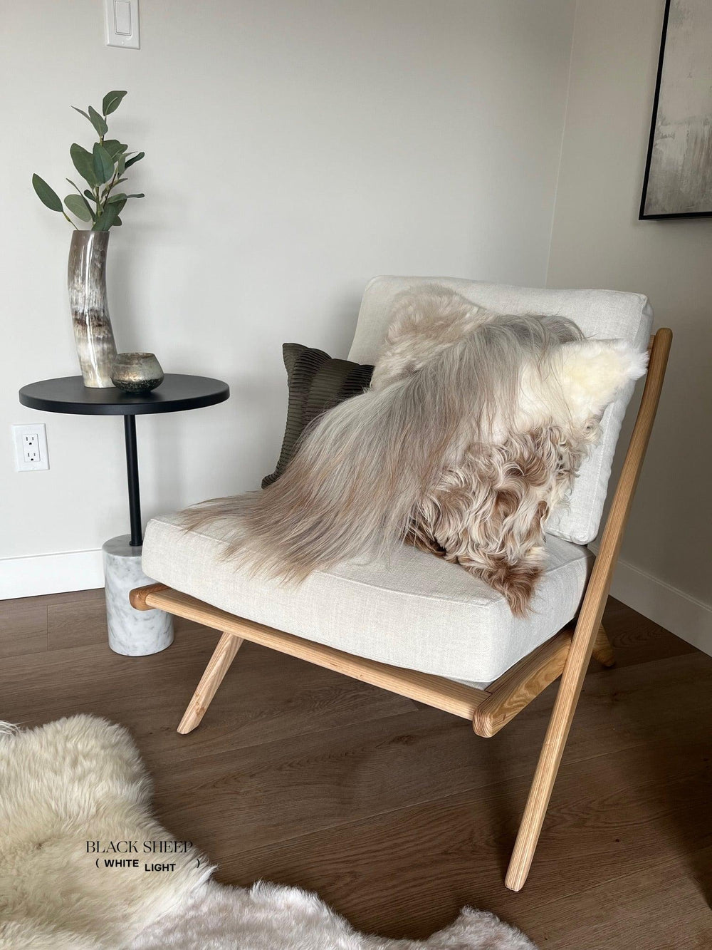 Coussin en peau de mouton mélangée, laine droite