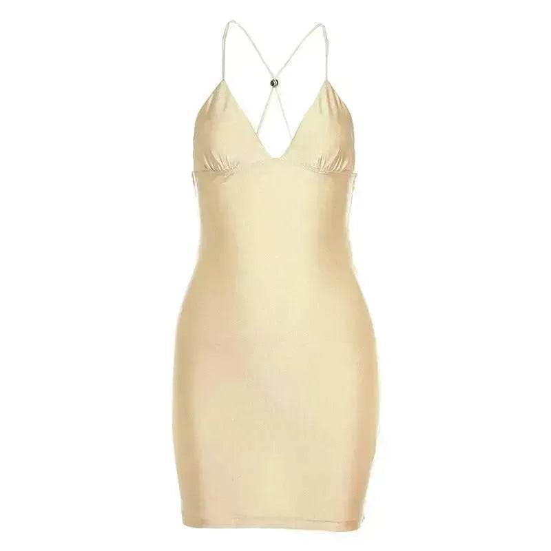 Strappy Bow Backless Slim Fit Printed Sheath Dress - EX-STOCK Canada