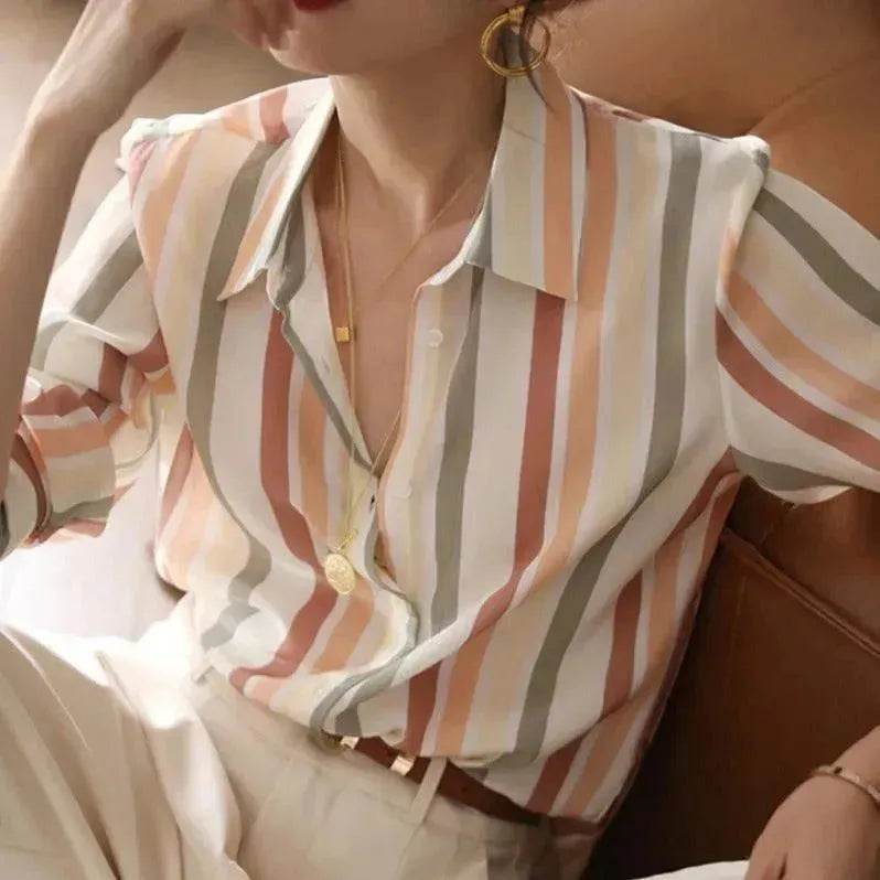 Office Work Striped Shirt Blouse Top For Women - EX-STOCK Canada
