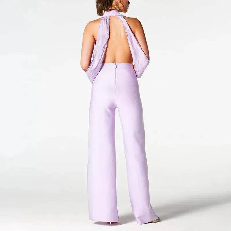 Summer Backless Halter V-neck Slimming Backless Slit Jumpsuit - EX-STOCK Canada