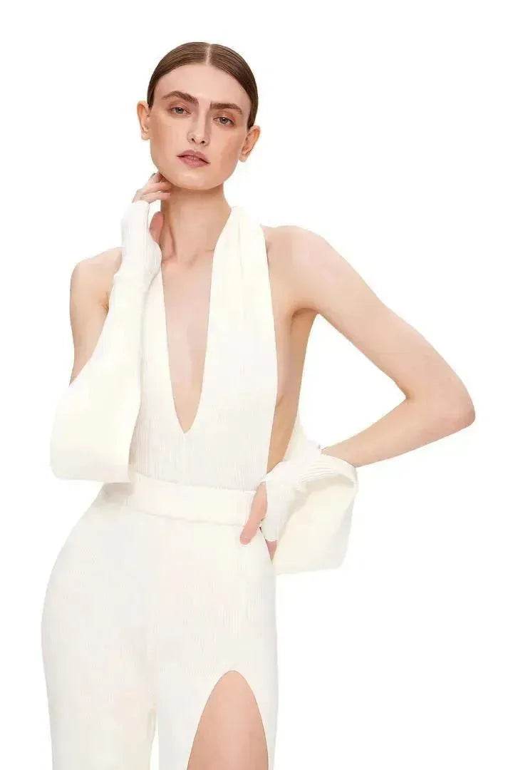 Summer Backless Halter V-neck Slimming Backless Slit Jumpsuit - EX-STOCK Canada