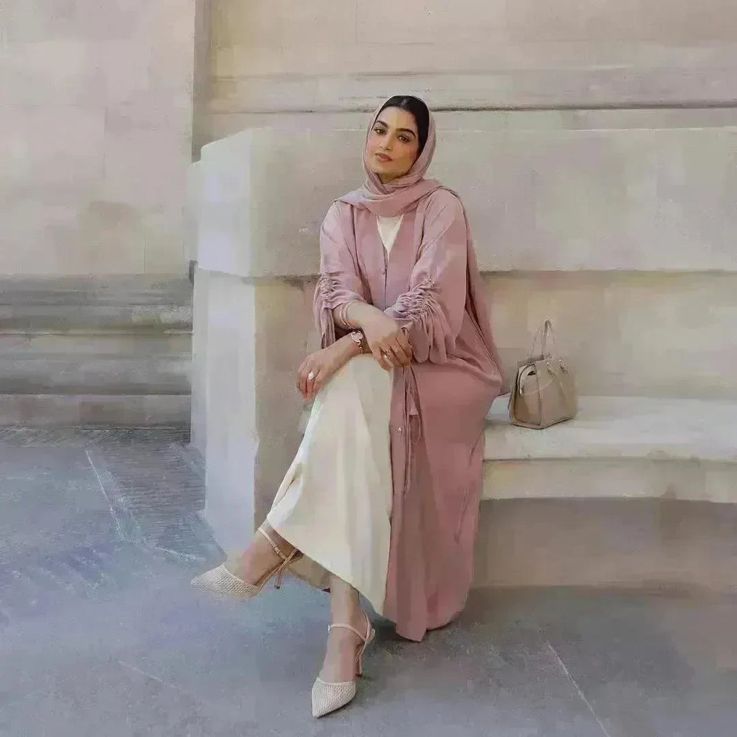 Summer Dubai Middle East Stitching Sleeved Cardigan Women's Abaya Dress Robe - EX-STOCK CANADA