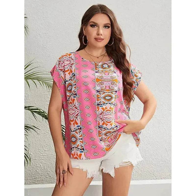 Summer Ethnic Style Round Neck Loose Top Women - EX-STOCK Canada