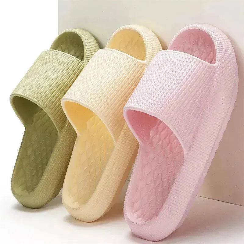 Summer EVA Slippers Solid Color Rhombus Stripe Anti-slip Slippers New Women's Home Shoes - EX-STOCK Canada