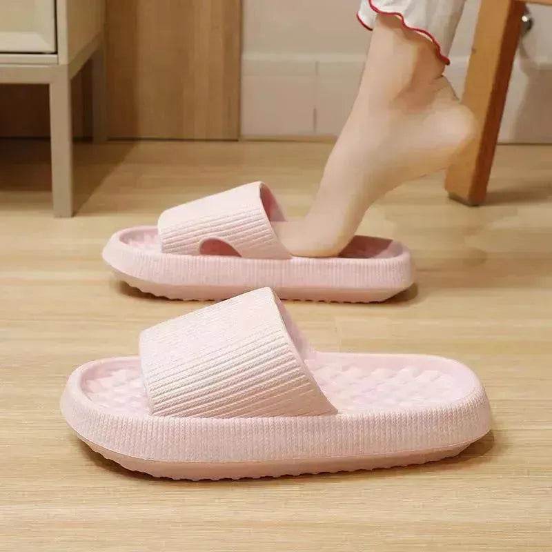 Summer EVA Slippers Solid Color Rhombus Stripe Anti-slip Slippers New Women's Home Shoes - EX-STOCK Canada