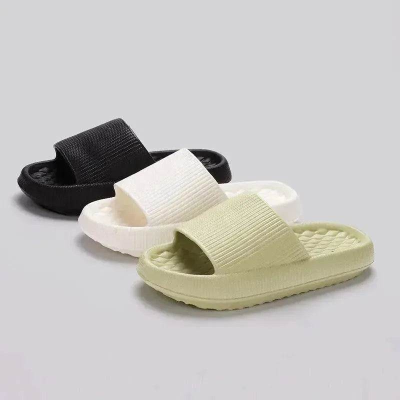 Summer EVA Slippers Solid Color Rhombus Stripe Anti-slip Slippers New Women's Home Shoes - EX-STOCK Canada