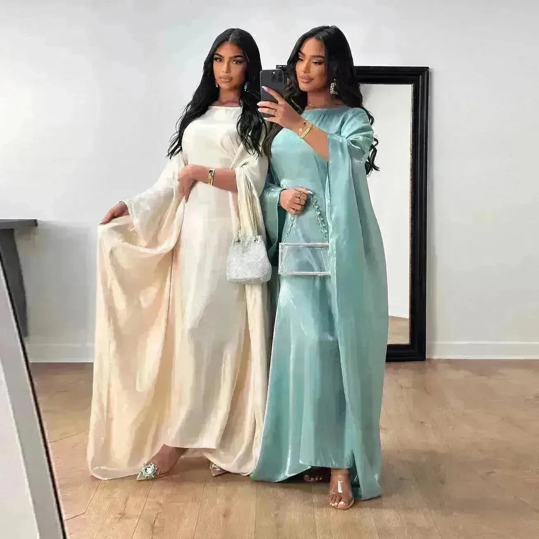 Summer Fashion Satin Waist Abaya Dress for Arab Dubai Turkey Middle East Women - EX-STOCK CANADA