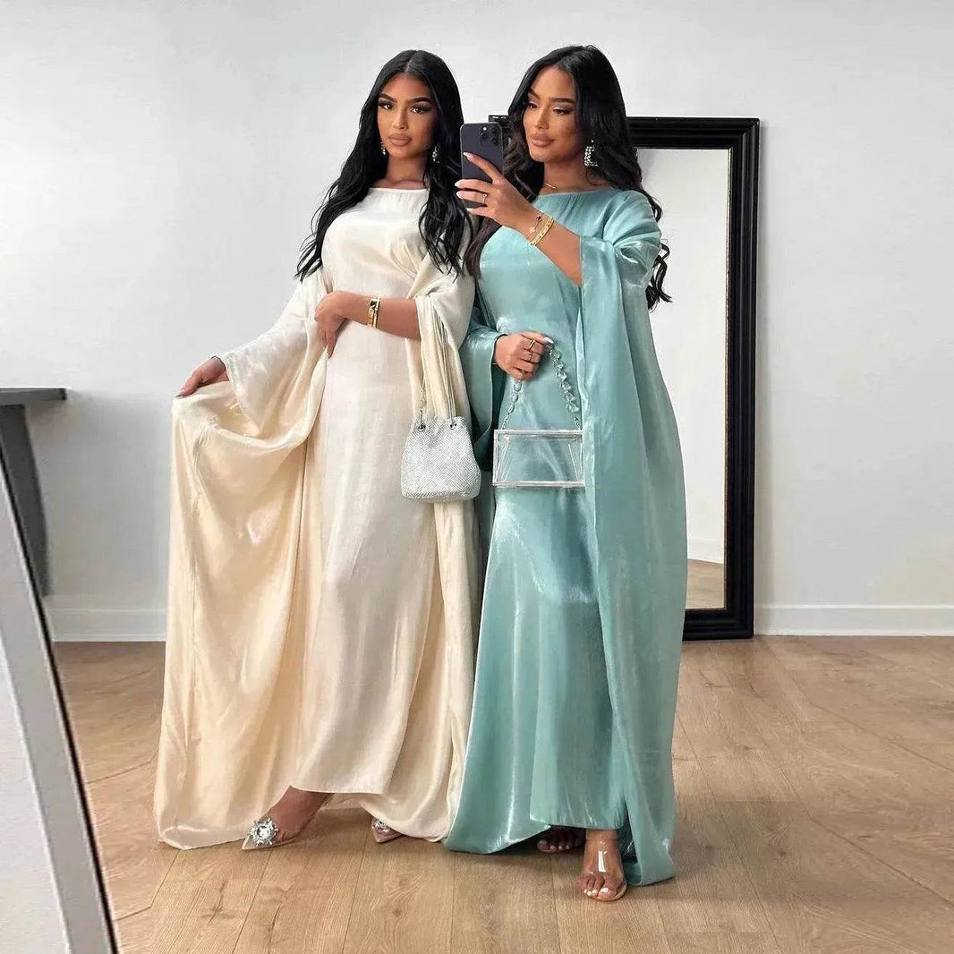 Fashion Satin Waist Muslim Abaya Dress for Arab Dubai Turkey Middle East Women - EX-STOCK Canada