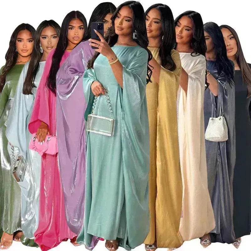 Fashion Satin Waist Muslim Abaya Dress for Arab Dubai Turkey Middle East Women - EX-STOCK Canada