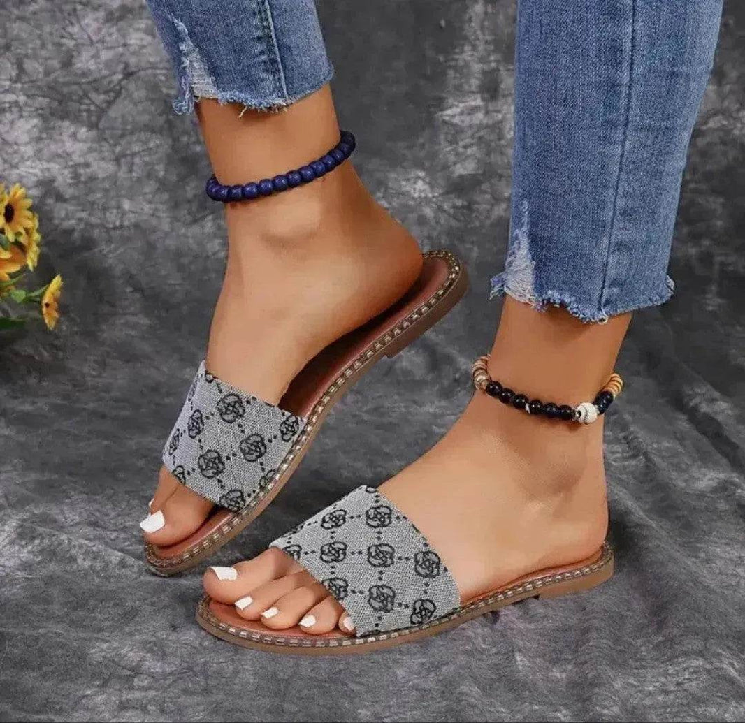 Summer Flower Print Flat Sandals For Women Non-slip Slides Slippers Vacation Casual Beach Shoes - EX-STOCK Canada