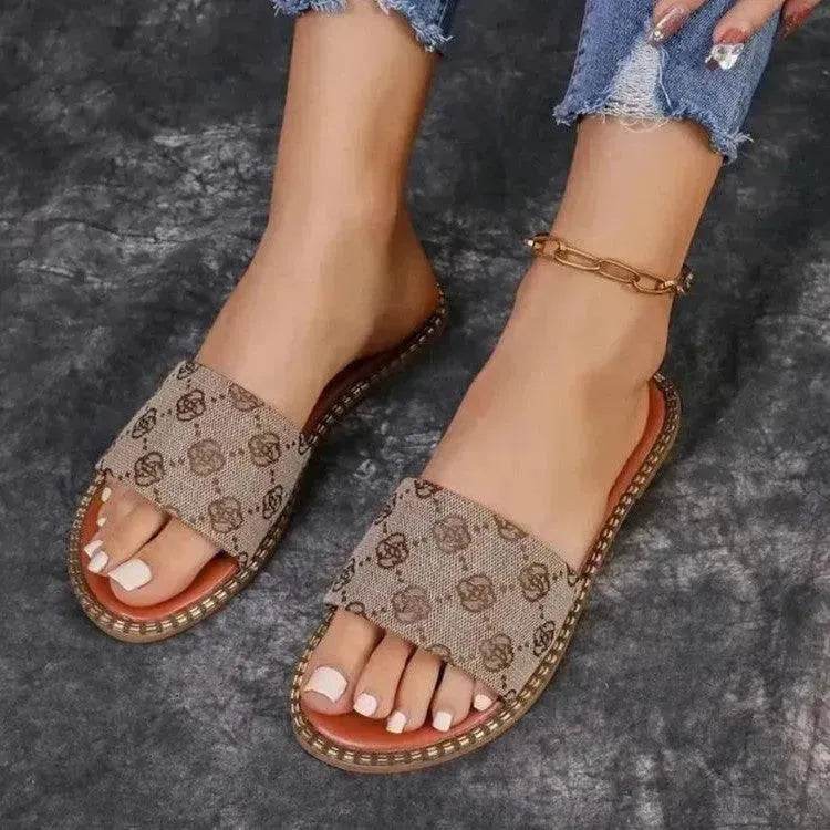 Summer Flower Print Flat Sandals For Women Non-slip Slides Slippers Vacation Casual Beach Shoes - EX-STOCK Canada