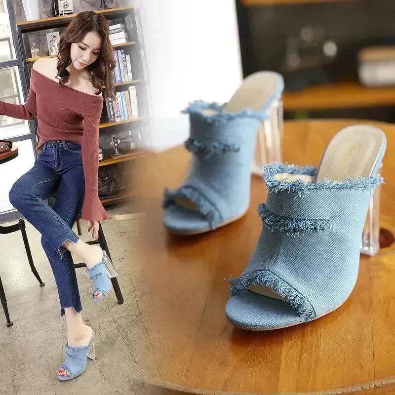 summer new jeans, high heels, fish mouth sandals, shoes, and toes with crystal high heels. - EX-STOCK Canada