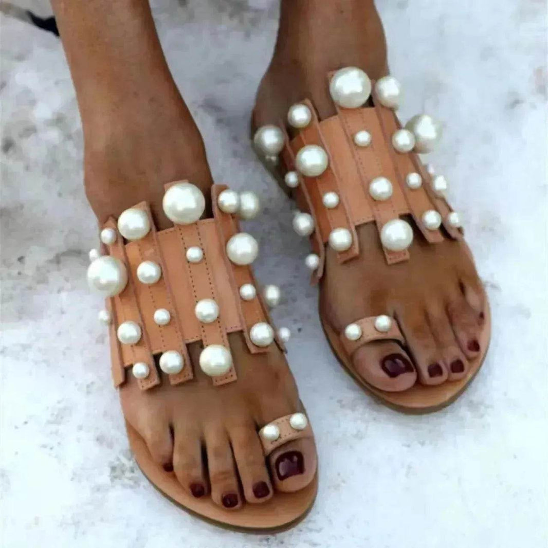Summer Outdoor Ladies Flat Toe Pearl Beach Slippers - EX-STOCK Canada