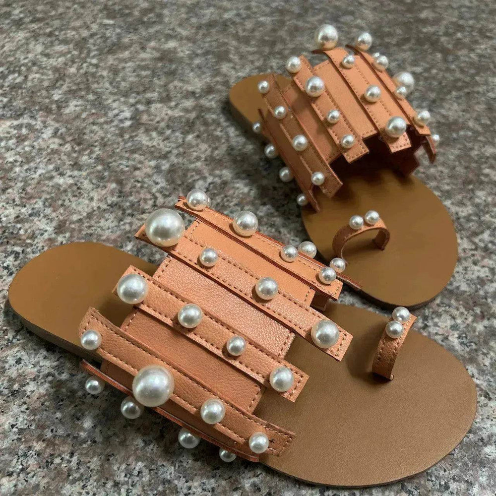 Summer Outdoor Ladies Flat Toe Pearl Beach Slippers - EX-STOCK Canada