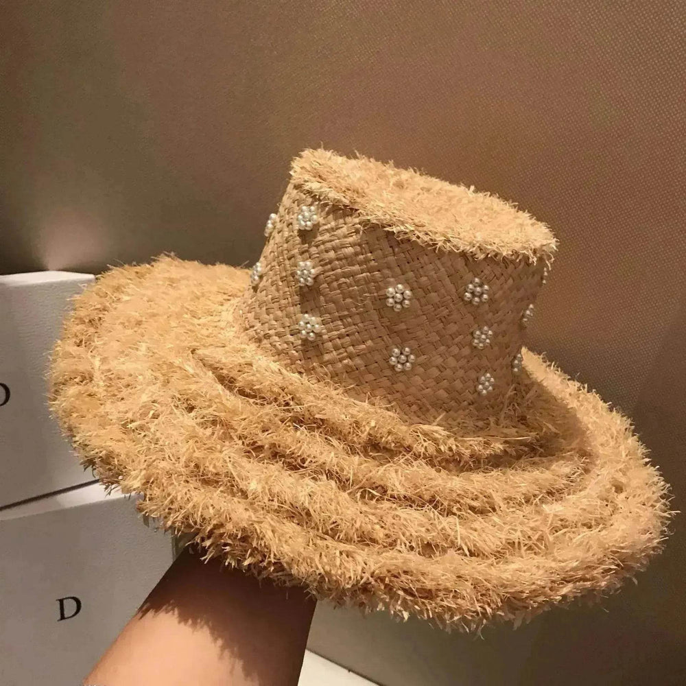 Summer Raffia Straw Hat Hand-stitched Pearl Hat - EX-STOCK Canada