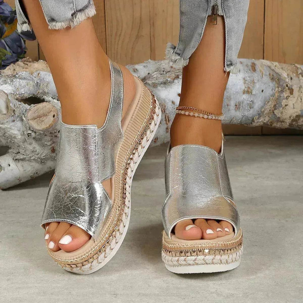 Summer Shiny Sandals Hollow Design Fish Mouth Sandal For Women Fashion Buckle Wedges Sandals - EX-STOCK Canada
