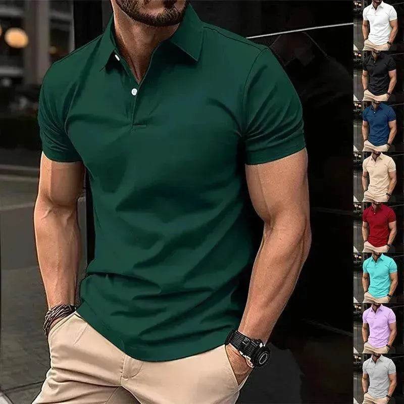 Summer Short Sleeve Polo Shirt Men Solid Color Button Lapel Button Top - EX-STOCK Canada