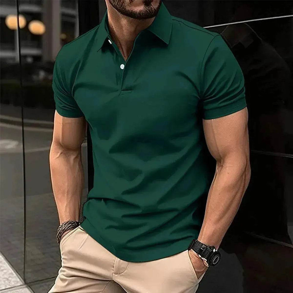 Summer Short Sleeve Polo Shirt Men Solid Color Button Lapel Button Top - EX-STOCK Canada