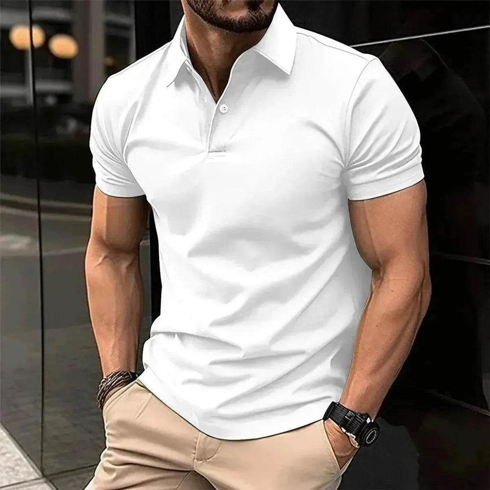 Summer Short Sleeve Polo Shirt Men Solid Color Button Lapel Button Top - EX-STOCK Canada