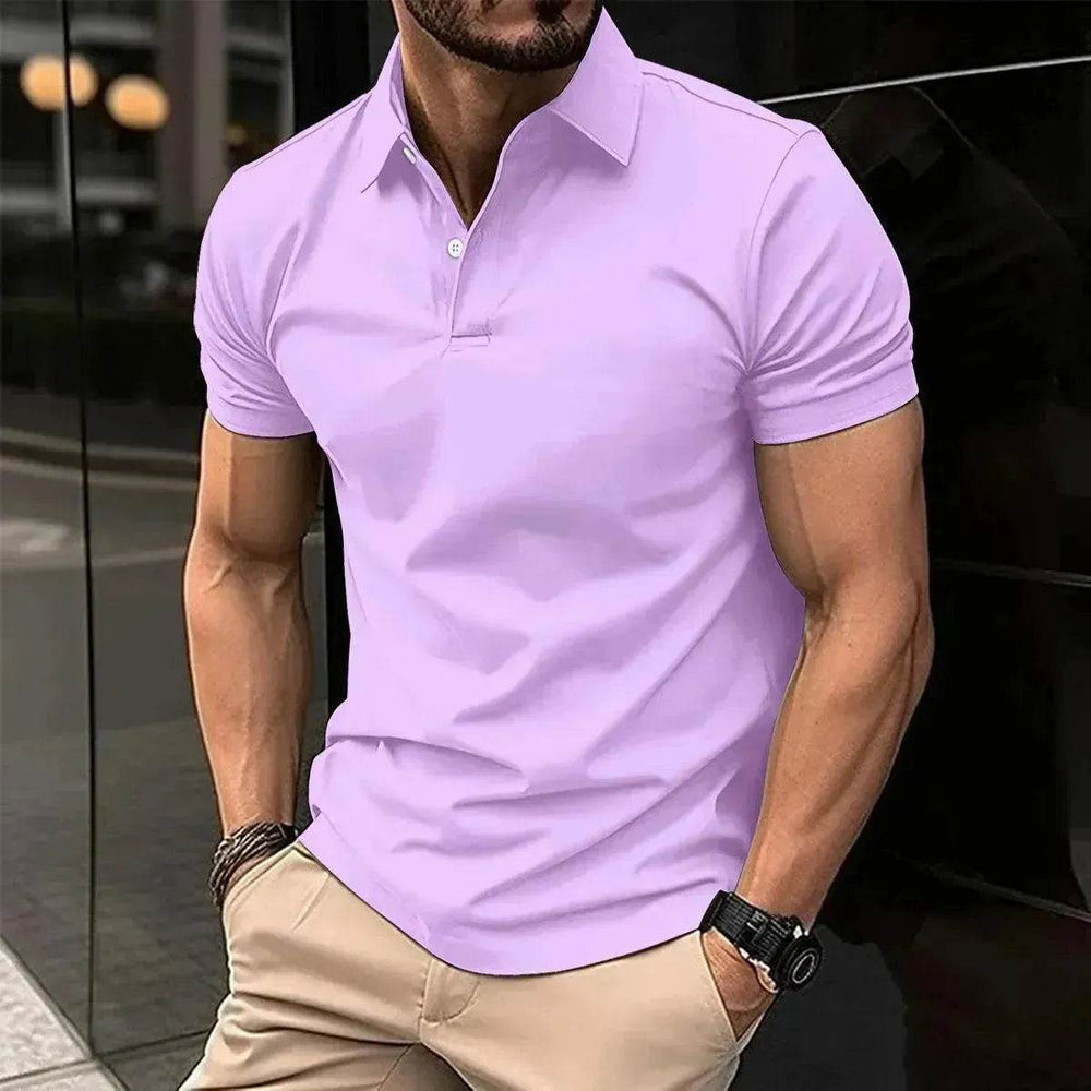 Summer Short Sleeve Polo Shirt Men Solid Color Button Lapel Button Top - EX-STOCK Canada