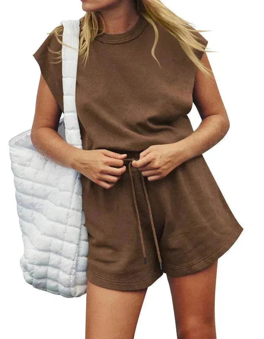 Summer Sleeveless Cotton Backless Short Women Jumpsuit Casual Loose Top And Drawstring Shorts Overall For Womens Clothing - EX-STOCK Canada