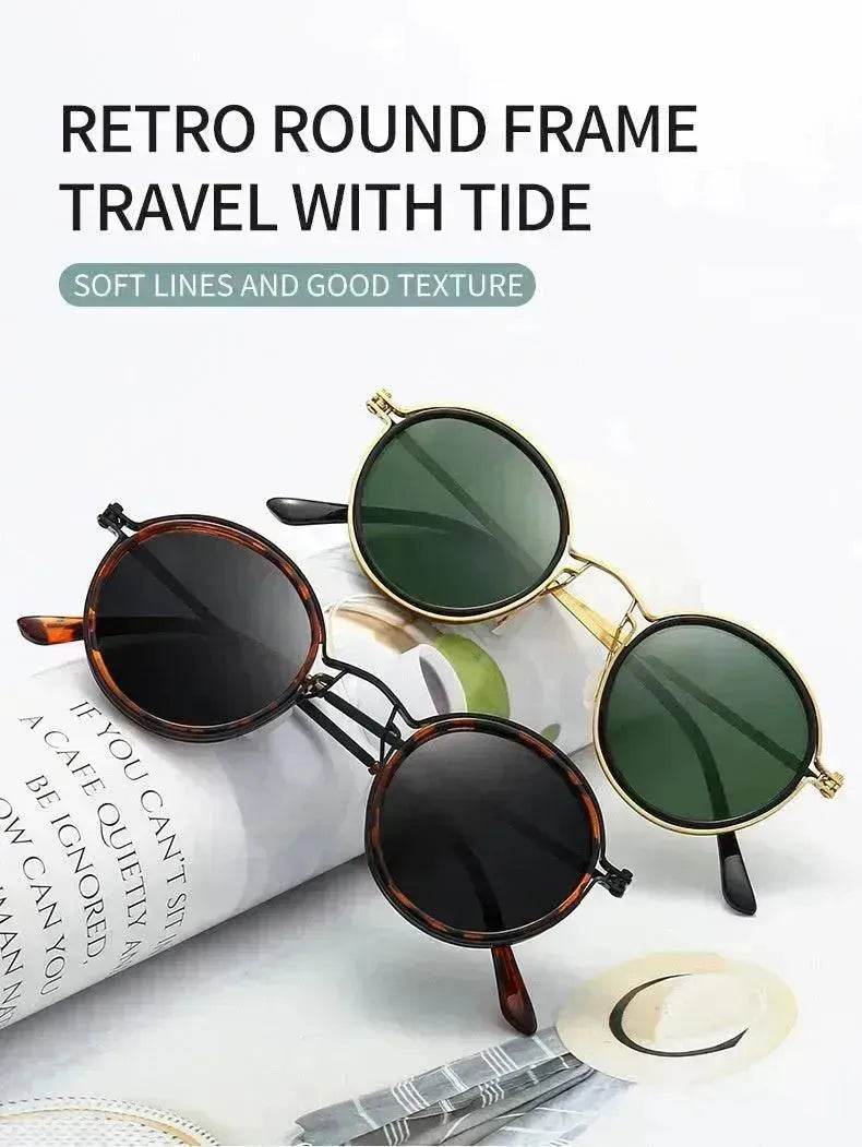 Sunscreen Retro Style Round Frame Metal Sunglasses - EX-STOCK Canada